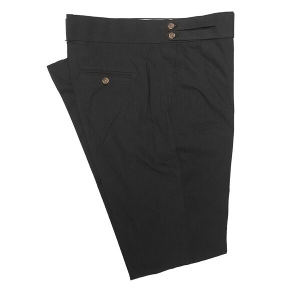 Mens Gurkha Pants Black Cotton Slim Straight High Waist Flat Front Trousers 38